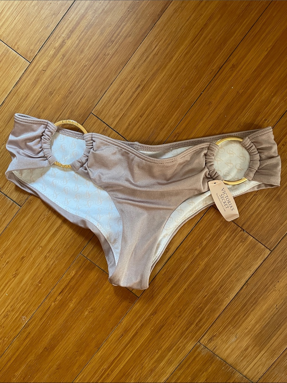 XS Victoria's Secret Taupe Bikini Bottoms with Gold Rings